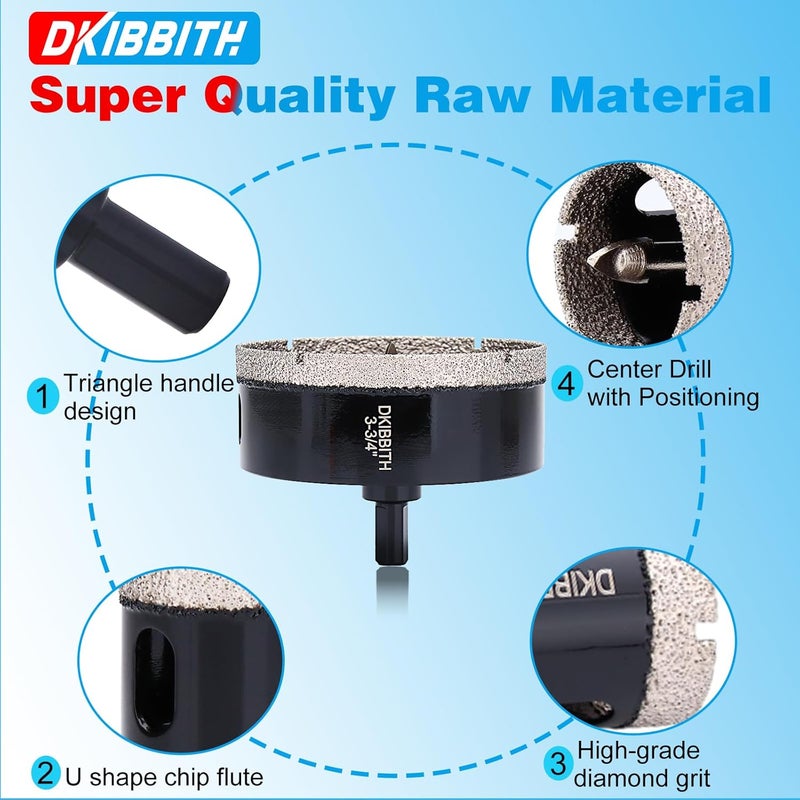 DKIBBITH 3-3/4" Diamond Hole-Saw Bits with Pilot Drill Bit - 3-3/4" Diamond Tipped Tile Hole Saws with Guiding Bit for Porcelain Tile Ceramic Pottery Granite Stone Glass Bottles 95mm. - Image 5
